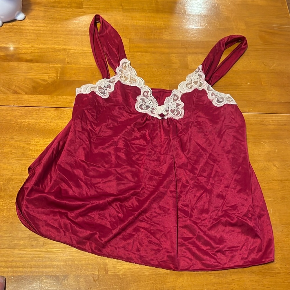 Vintage Elegant Red Camisole with Lace Trim